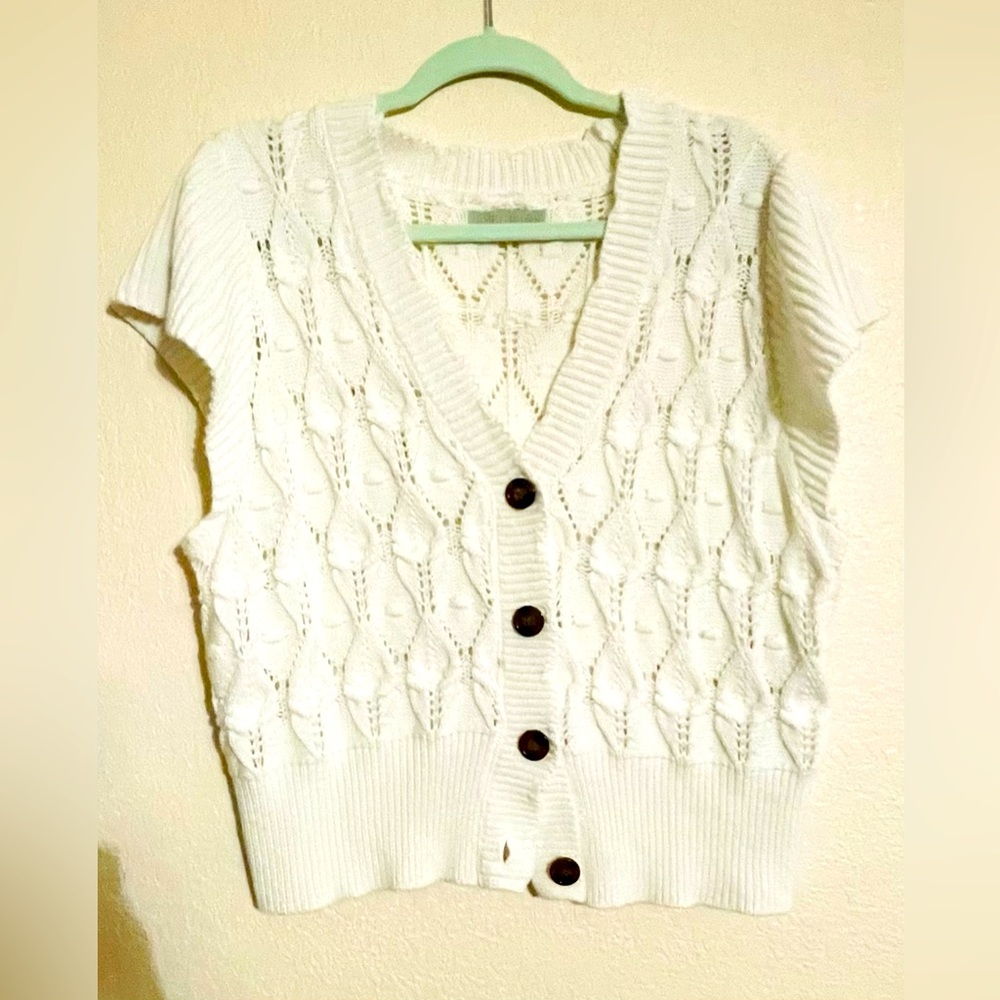 Ryegrass Knitted Cropped Button Up Top